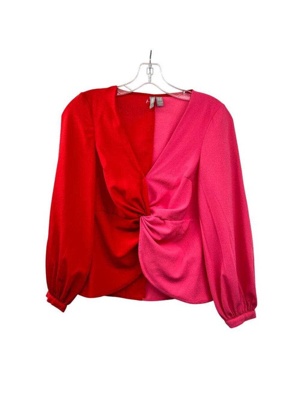 ASOS Womens Colorblock Blouse Twisted Front Long Sleeve Red/Pink Size 00